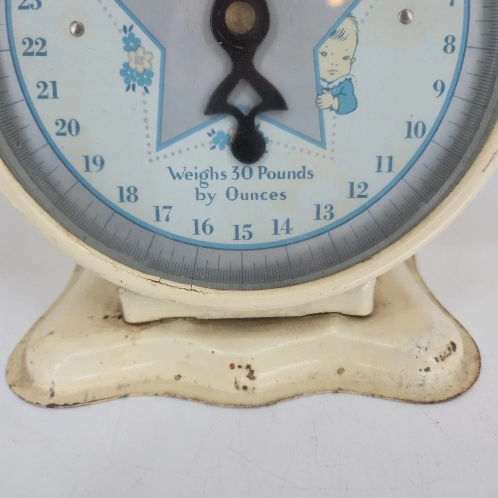Vintage Baby Nursery Scale 30 Lb Blue Star Infant Scale Cream Metal Decor 19